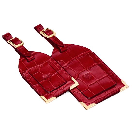 Set of 2 Luggage Tags in Deep Shine Red Croc from Aspinal of London