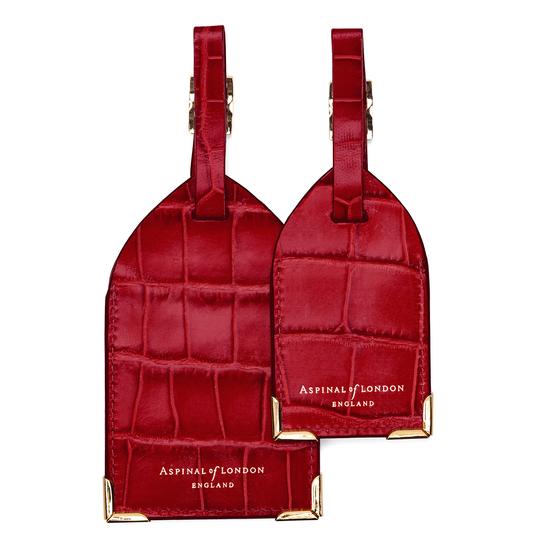 Set of 2 Luggage Tags in Deep Shine Red Croc from Aspinal of London