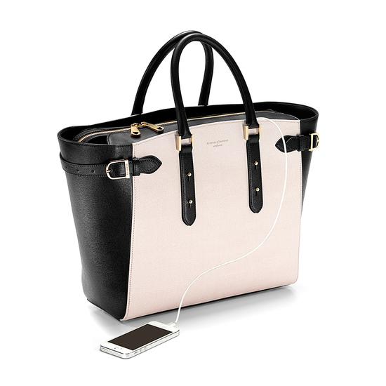 Large Marylebone Tech Tote in Monochrome Saffiano from Aspinal of London