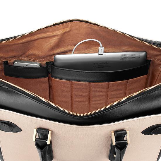 Large Marylebone Tech Tote in Monochrome Saffiano from Aspinal of London