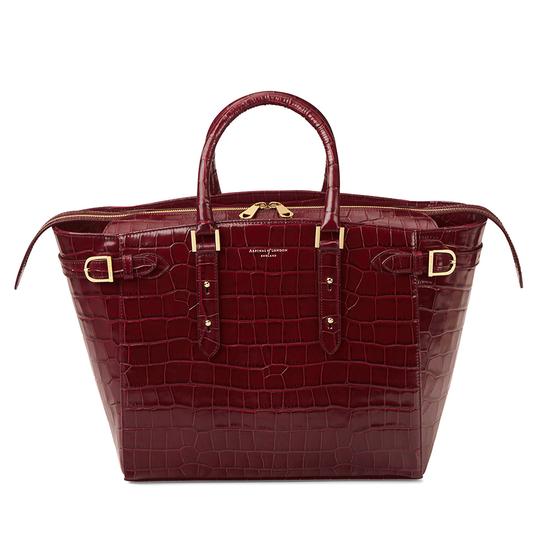 Large Marylebone Tech Tote in Deep Shine Bordeaux Croc from Aspinal of London