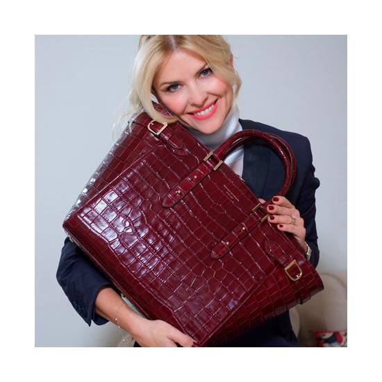 Large Marylebone Tech Tote in Deep Shine Bordeaux Croc from Aspinal of London