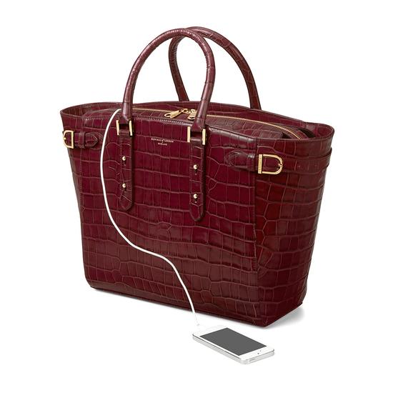 Large Marylebone Tech Tote in Deep Shine Bordeaux Croc from Aspinal of London