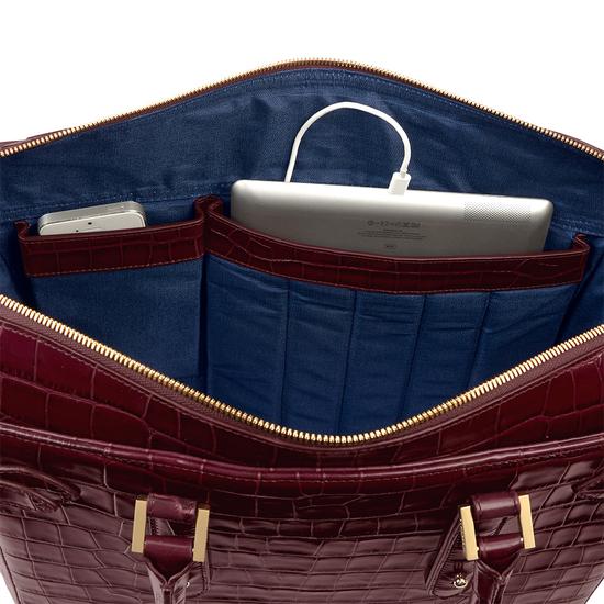 Large Marylebone Tech Tote in Deep Shine Bordeaux Croc from Aspinal of London