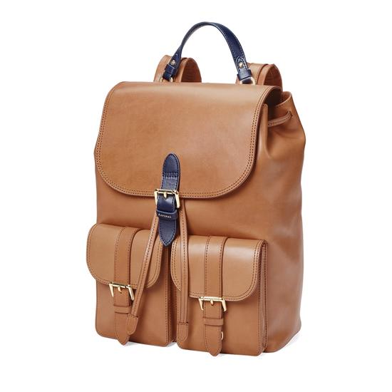 Oxford Backpack in Smooth Natural Tan & Navy from Aspinal of London