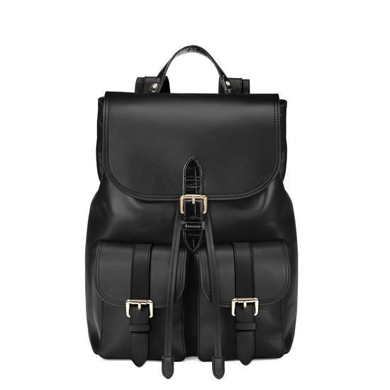 Oxford Backpack in Smooth Black & Deep Shine Black Croc from Aspinal of London
