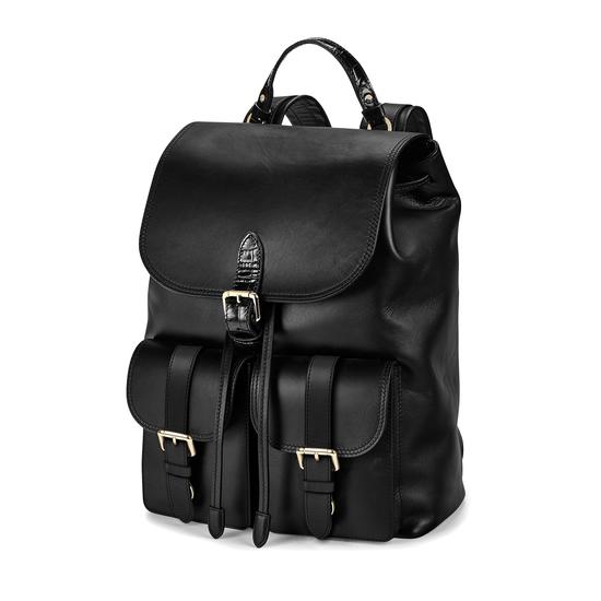 Oxford Backpack in Smooth Black & Deep Shine Black Croc from Aspinal of London