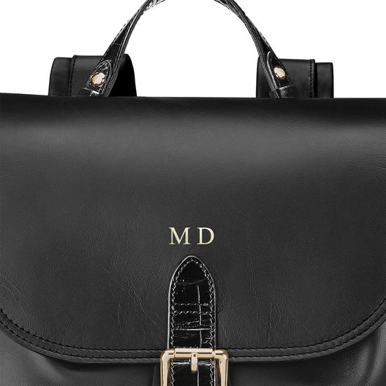 Oxford Backpack in Smooth Black & Deep Shine Black Croc from Aspinal of London
