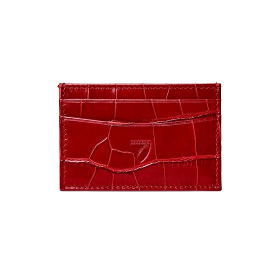 Slim Credit Card Case in Deep Shine Red Croc with Cream Suede from Aspinal of London