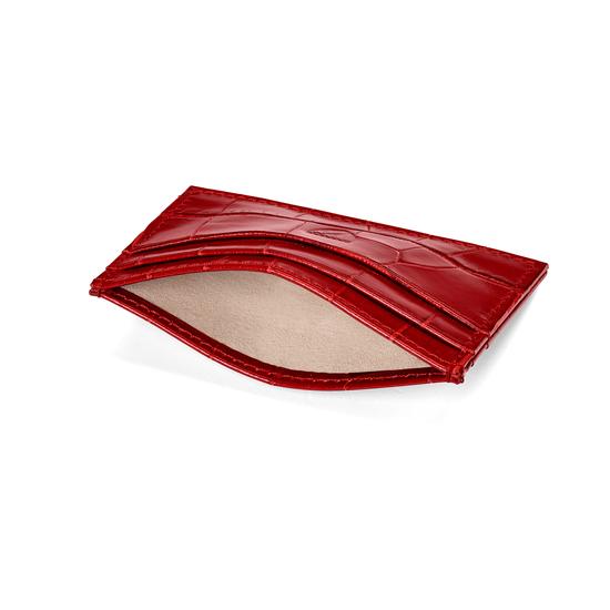 Slim Credit Card Case in Deep Shine Red Croc with Cream Suede from Aspinal of London