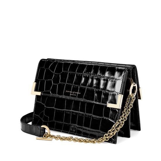 Chelsea Bag in Deep Shine Black Croc from Aspinal of London