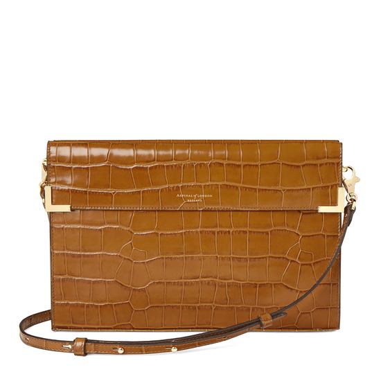 Editor's Clutch in Deep Shine Vintage Tan Croc from Aspinal of London
