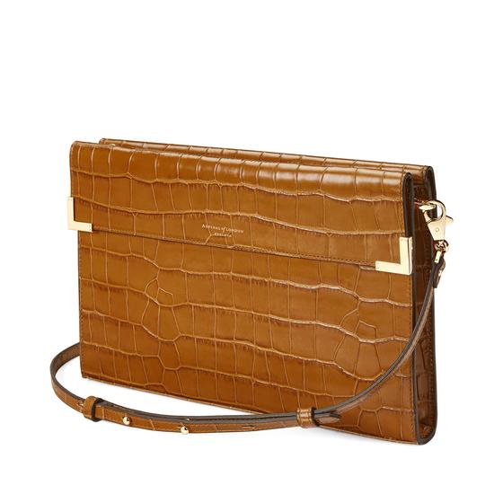 Editor's Clutch in Deep Shine Vintage Tan Croc from Aspinal of London