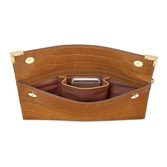 Editor's Clutch in Deep Shine Vintage Tan Croc from Aspinal of London