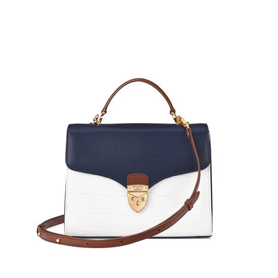 Mayfair Bag in Smooth Blue Moon & Snow White Croc Mix from Aspinal of London