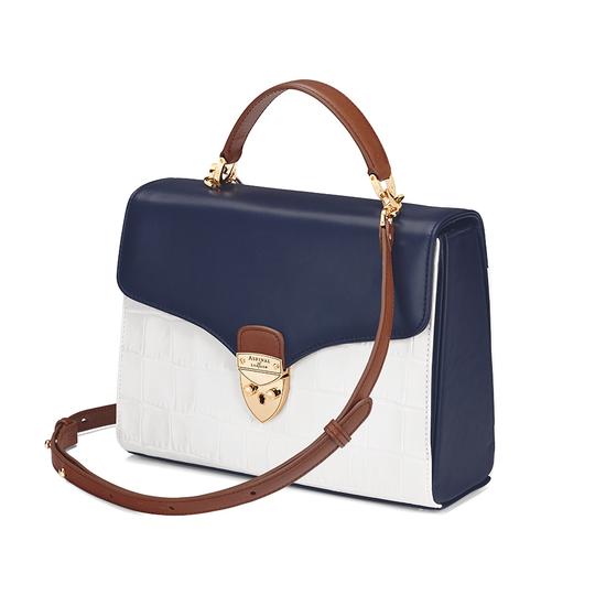 Mayfair Bag in Smooth Blue Moon & Snow White Croc Mix from Aspinal of London