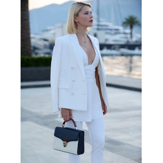 Mayfair Bag in Smooth Blue Moon & Snow White Croc Mix from Aspinal of London