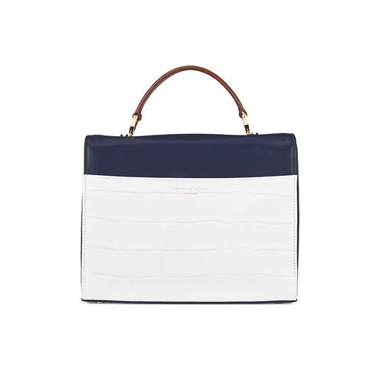 Mayfair Bag in Smooth Blue Moon & Snow White Croc Mix from Aspinal of London