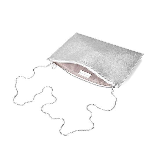 Soho Double Sided Clutch in Silver Saffiano & Smooth Alabaster White from Aspinal of London