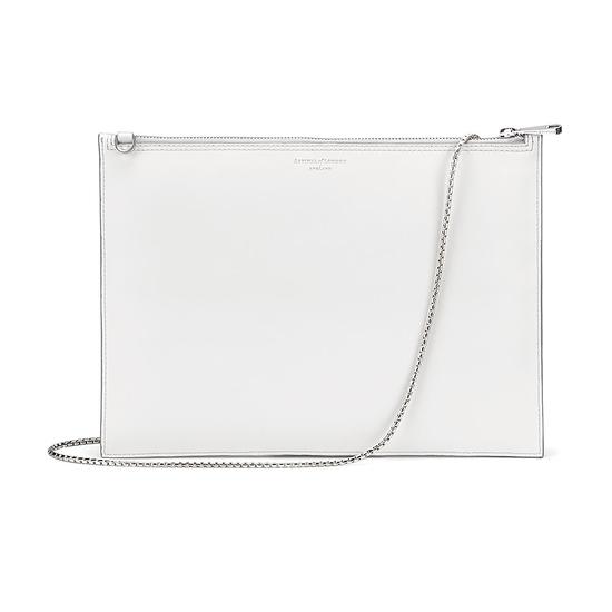 Soho Double Sided Clutch in Silver Saffiano & Smooth Alabaster White from Aspinal of London
