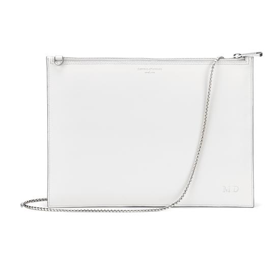 Soho Double Sided Clutch in Silver Saffiano & Smooth Alabaster White from Aspinal of London