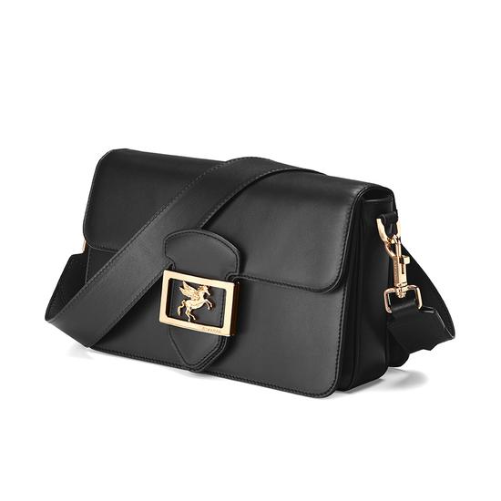Pegasus Shoulder Bag in Smooth Black from Aspinal of London