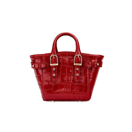 Micro Marylebone Tote in Deep Shine Red Croc from Aspinal of London