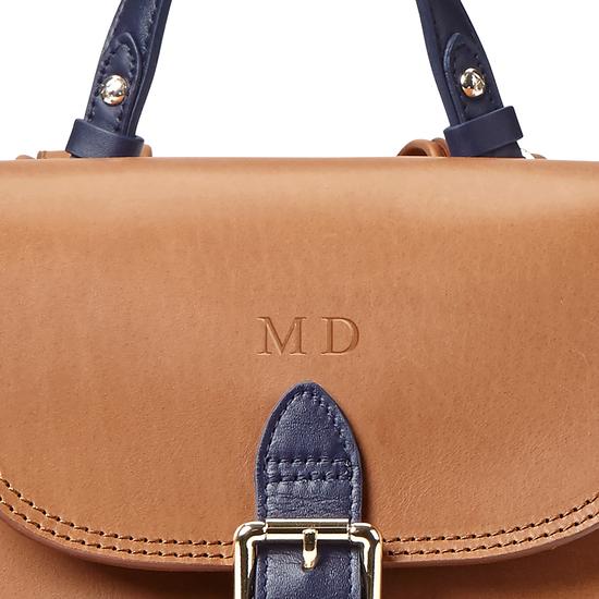 Small Oxford Backpack in Smooth Natural Tan & Navy from Aspinal of London