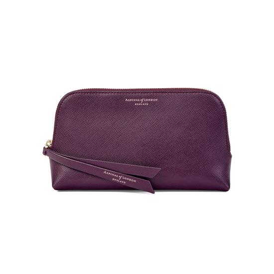Small Essential Cosmetic Case in Grape Saffiano from Aspinal of London