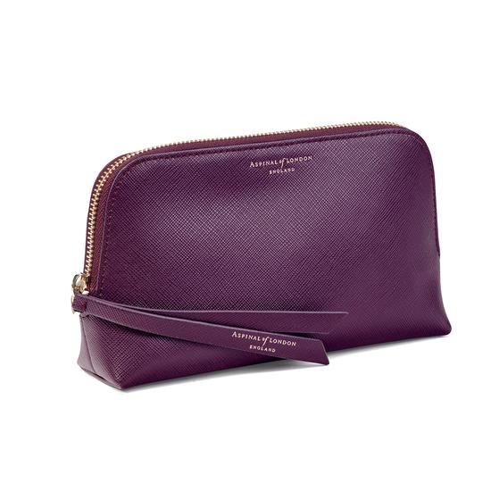 Small Essential Cosmetic Case in Grape Saffiano from Aspinal of London