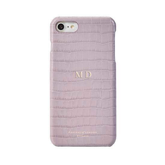 iPhone 7/8 Leather Cover in Deep Shine Lilac Small Croc from Aspinal of London