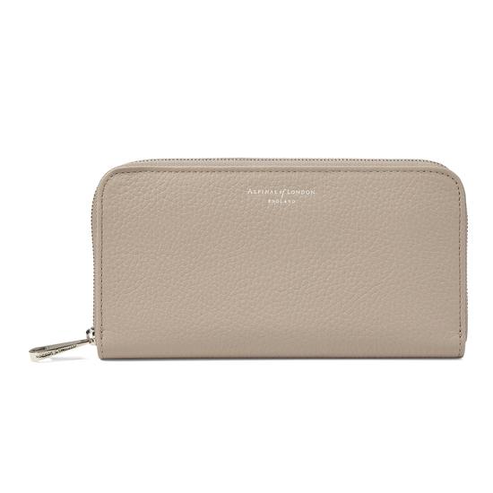 Continental Clutch Zip Wallet in Soft Taupe Pebble from Aspinal of London
