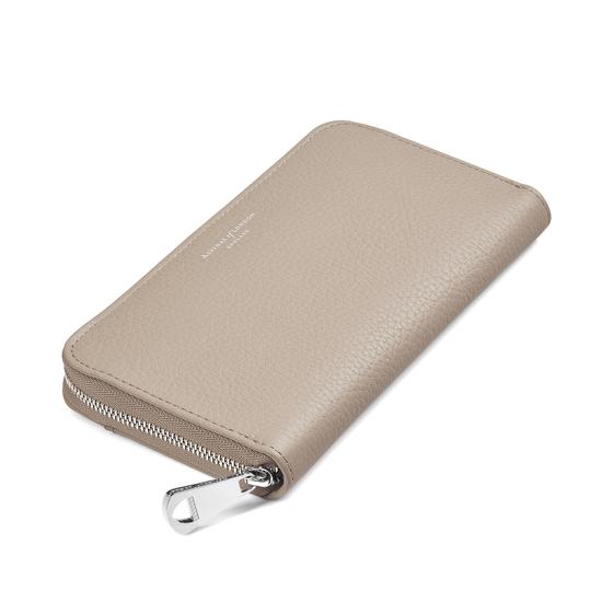 Continental Clutch Zip Wallet in Soft Taupe Pebble from Aspinal of London