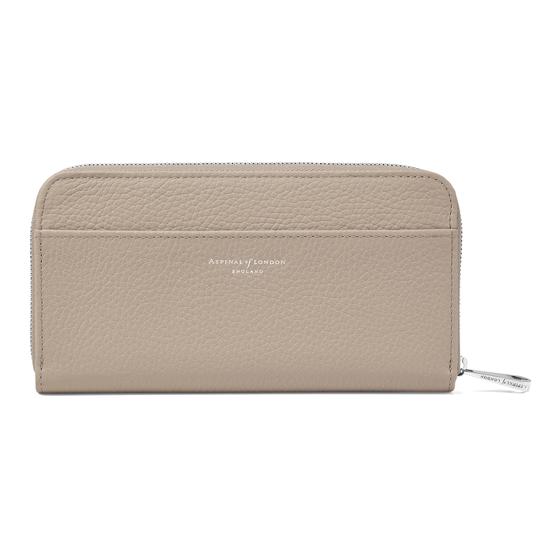 Continental Clutch Zip Wallet in Soft Taupe Pebble from Aspinal of London