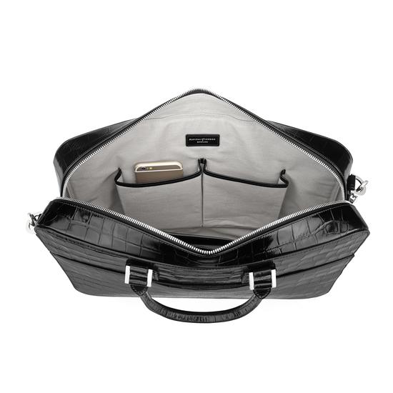 Small Mount Street Bag in Deep Shine Black Croc from Aspinal of London