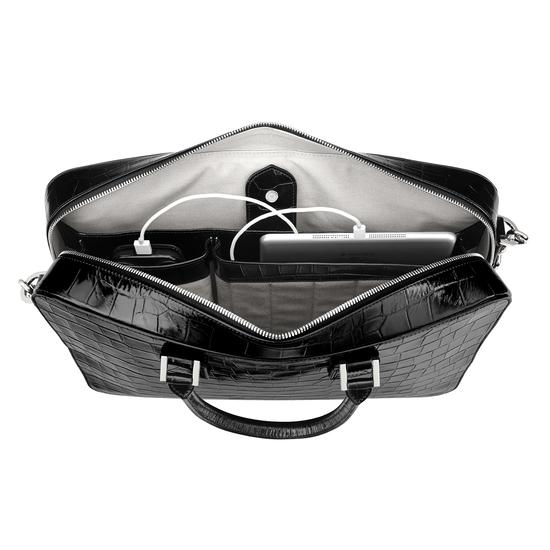 Small Mount Street Bag in Deep Shine Black Croc from Aspinal of London