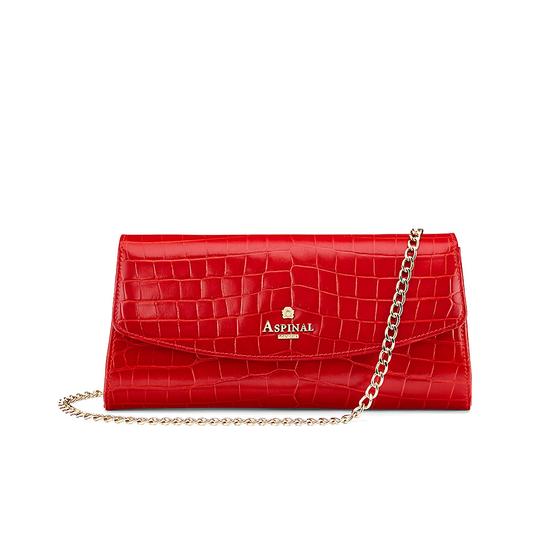 Eaton Clutch in Deep Shine Red Croc from Aspinal of London