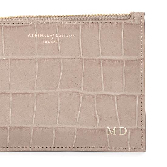 Small Essential Pouch in Deep Shine Soft Taupe Croc from Aspinal of London