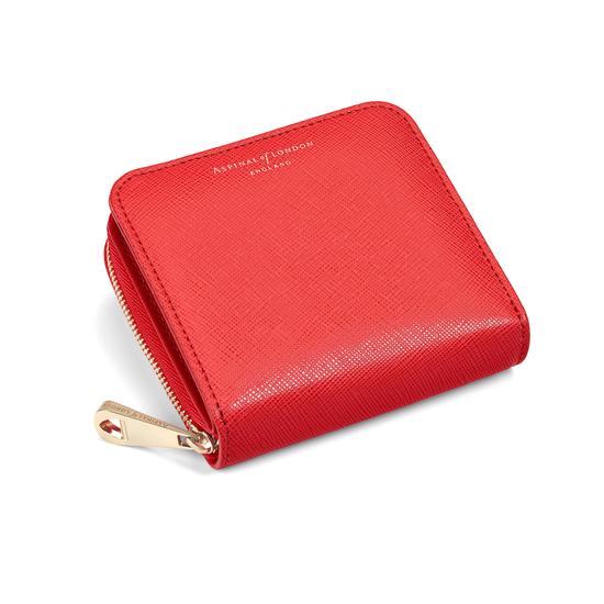 Mini Continental Zipped Coin Purse in Dahlia Saffiano from Aspinal of London