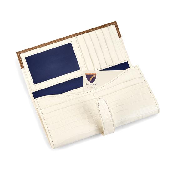 London Ladies Purse Wallet in Deep Shine Ivory Small Croc & Camel Lizard from Aspinal of London