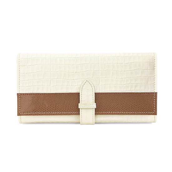 London Ladies Purse Wallet in Deep Shine Ivory Small Croc & Camel Lizard from Aspinal of London