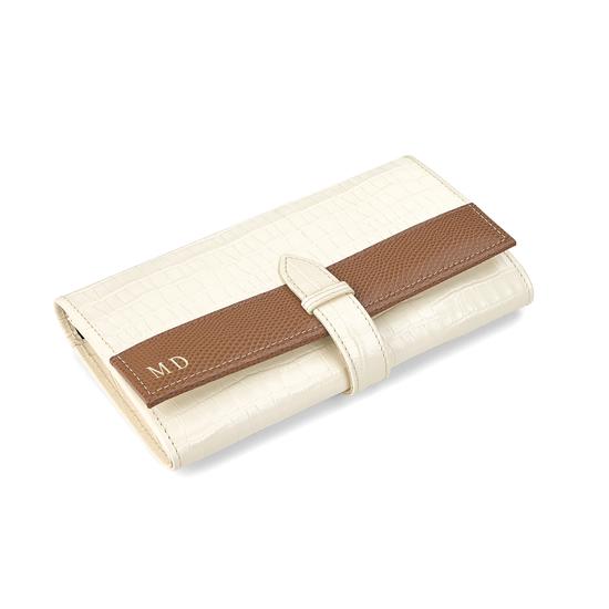 London Ladies Purse Wallet in Deep Shine Ivory Small Croc & Camel Lizard from Aspinal of London