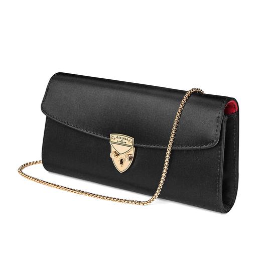 Mini Eaton Clutch in Black Satin from Aspinal of London
