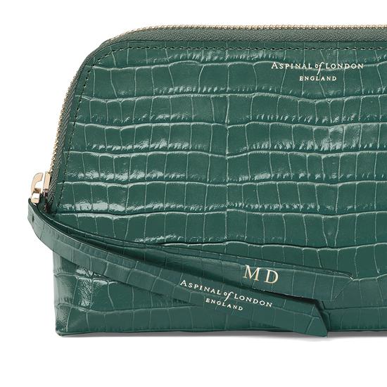 Small Essential Cosmetic Case in Sage Small Croc from Aspinal of London