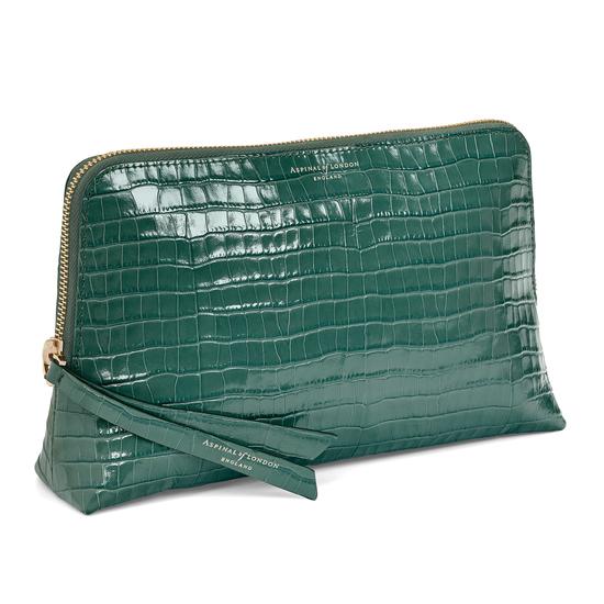 Large Essential Cosmetic Case in Deep Shine Sage Small Croc from Aspinal of London
