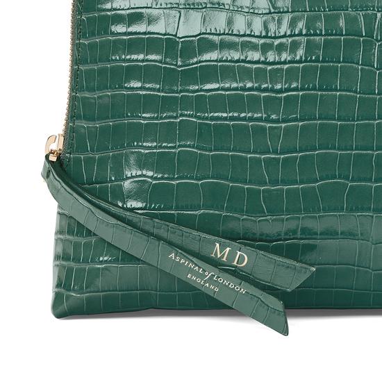 Large Essential Cosmetic Case in Deep Shine Sage Small Croc from Aspinal of London