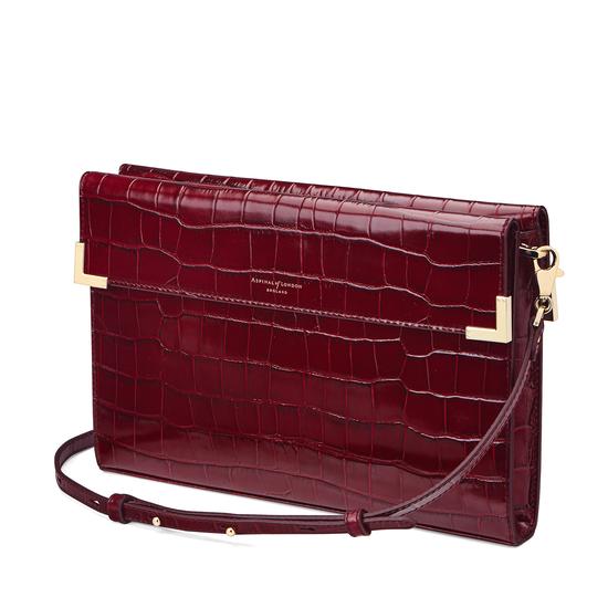 Editor's Clutch in Deep Shine Bordeaux Croc from Aspinal of London