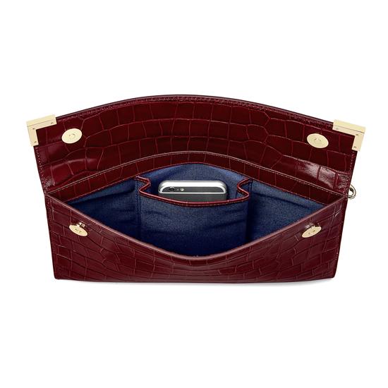 Editor's Clutch in Deep Shine Bordeaux Croc from Aspinal of London