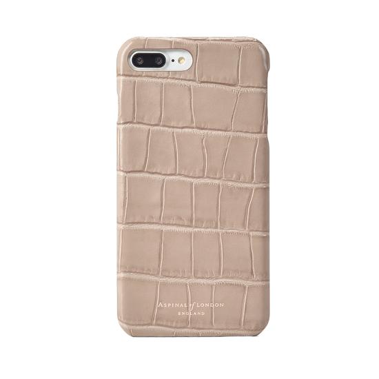 iPhone 7 Plus Leather Cover in Deep Shine Soft Taupe Croc from Aspinal of London