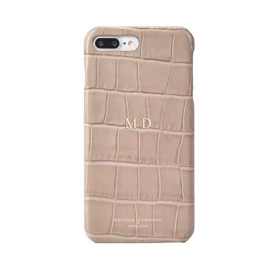 iPhone 7 Plus Leather Cover in Deep Shine Soft Taupe Croc from Aspinal of London